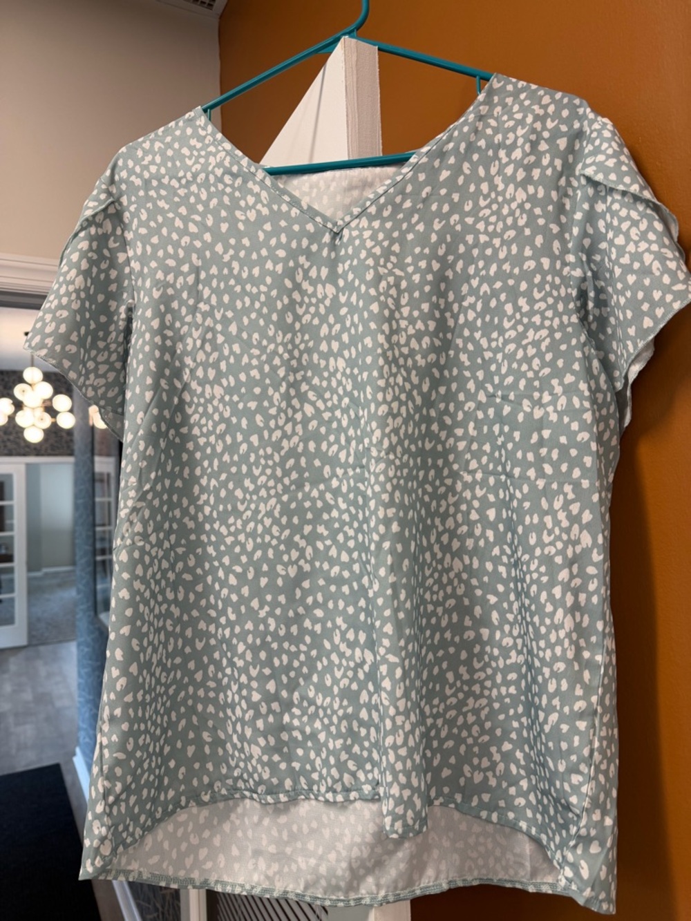 Women’s Mint V-Neck Short Sleeve Blouse - Casual Printed Top